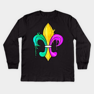 Green, Golden and Purple Fleur De Lis Kids Long Sleeve T-Shirt